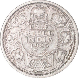 Silver Half Rupee Coin of King George V of Calcutta Mint of 1923.