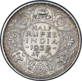 Silver Half Rupee Coin of King George VI of Calcutta Mint of 1939.