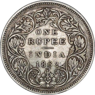 Silver One Rupee Coin of Victoria Queen of Bombay Mint of 1862.