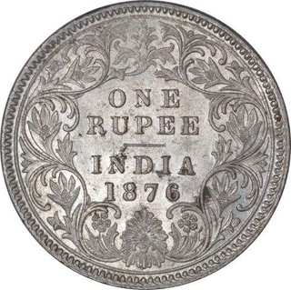 Silver One  Rupee Coin of Victoria Queen of Calcutta Mint of 1876.