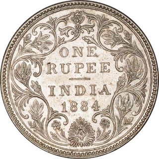 Silver One Rupee Coin  of Victoria Empress of Bombay Mint of 1884.