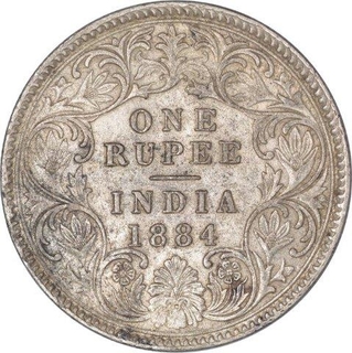 Silver One Rupee Coin of Victoria  Empress of Calcutta Mint of 1884.