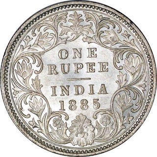 Silver One  Rupee Coin of Victoria Empress of Bombay Mint of 1885.