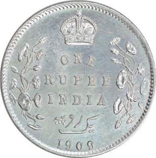 Silver One  Rupee Coin of King Edward VII of Bombay Mint of 1909.