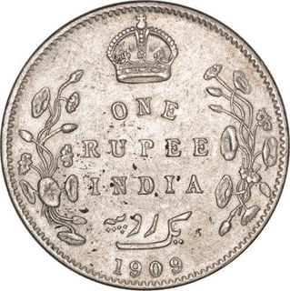 Silver One Rupee Coin of King Edward VII of Bombay Mint of 1909.