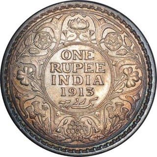 Silver One Rupee Coin  of King George V of Calcutta Mint of 1913.