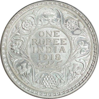 Silver One Rupee Coin of King George V of Calcutta Mint of 1918.