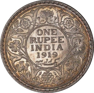 Silver One Rupee Coin of King George V of Bombay Mint of 1919.