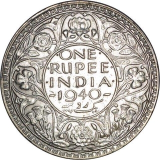 Silver One Rupee Coin of King George VI of Bombay Mint of 1940.