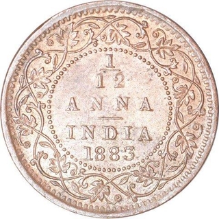 Copper Onetwelfth Anna Coins of Victoria Empress of Calcutta Mint of 1883.