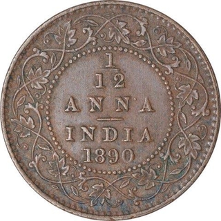 Copper One Twelfth Anna Coins of Victoria Empress of Calcutta of 1890.