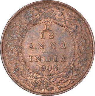 Copper One Twelfth Anna Coins of King Edward VII of Calcutta Mint of 1903.