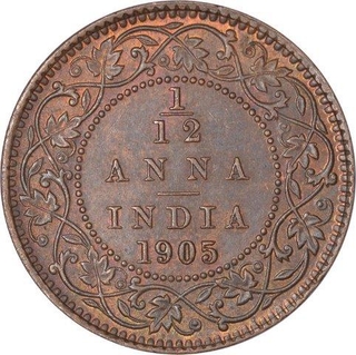 Copper One Twelfth Anna Coin of King Edward VII of Calcutta Mint of 1905.