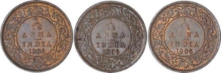 One Twelfth Anna Coins of King Edward VII of Calcutta Mint of 1906.