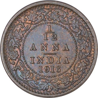 Bronze One Twelfth Anna Coin of King George V of Calcutta Mint of 1916.