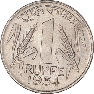 Nickel One Rupee Coin of Bombay Mint  of Republic India of the Year 1954.