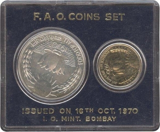 Twenty Paise and Ten Rupees UNC Set of Food for All of Bombay Mint of 1970.