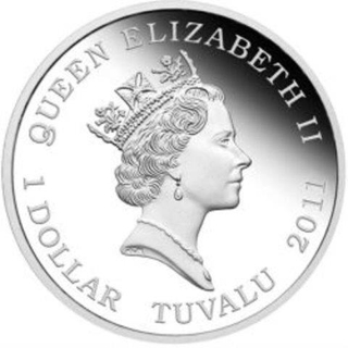 Silver One Dollar Proof Coin of Elizabeth II of Tuvalu.