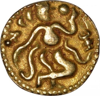 Gold One Eighth Kahavanu Coin of Raja Raja I of Chola Empire of Sri Lanka.