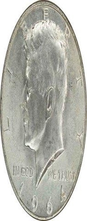 Silver Half Dollar Coin of John F Kennedy of United States of America of 1964.