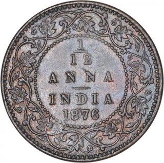 Copper One Twelfth Anna Coin of Victoria Queen of Calcutta  Mint of 1876.