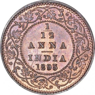 Copper One Twelfth Anna Coin of Victoria Empress of Calcutta Mint of 1895.