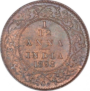 Copper One Twelfth Anna Coin of Victoria Empress of Calcutta Mint of 1898.