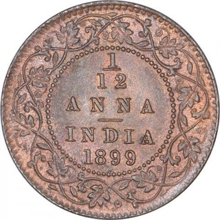 Copper One Twelfth Anna Coin of Victoria Empress of Calcutta Mint of 1899.