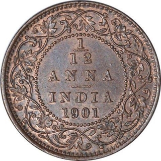 Copper One Twelfth Anna Coin of Victoria Empress of Calcutta Mint of 1901.