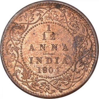 Copper One Twelfth Anna Coin of King Edward VII of Calcutta Mint  of 1904.