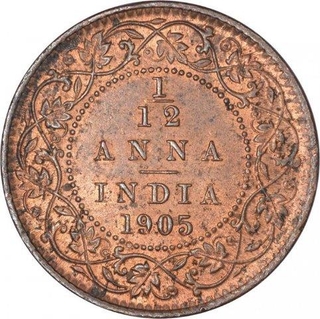 Copper One Twelfth Anna Coin of King Edward VII of Calcutta Mint of 1905.