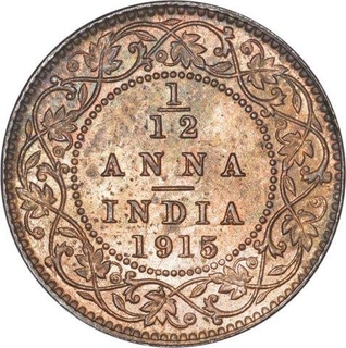 Bronze One Twelfth Anna Coin of King George V of Calcutta Mint of 1915.