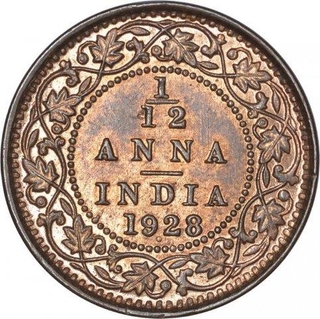 Bronze One Twelfth Anna Coin of King George V of Bombay Mint of 1928.