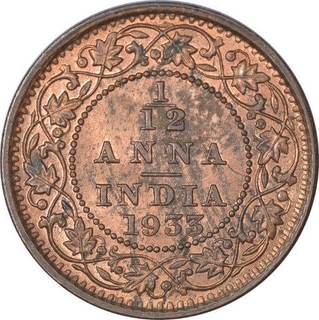 Bronze One Twelfth Anna Coin of King George V Calcutta Mint of 1933.