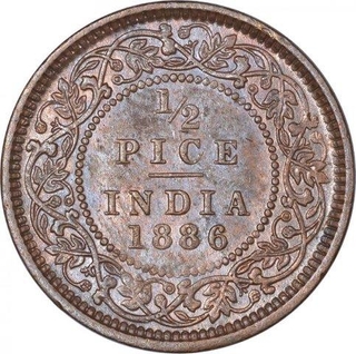 Copper Half Pice Coin of Victoria Empress of Calcutta Mint of 1886.