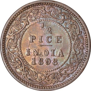 Copper Half Pice Coin of Victoria Empress of Calcutta Mint of 1898.