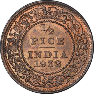 Bronze Half Pice Coin of King George V of Calcutta Mint of 1932.