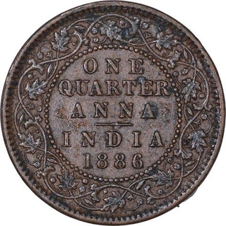 Copper One Quarter Anna  Coin of Victoria Empress of Calcutta Mint of 1886.