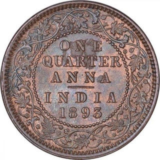 Copper Quarter Anna Coin of Victoria Empress of Calcutta Mint of 1893.