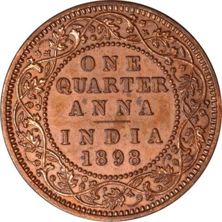 Copper One Quarter Anna Coin  of Victoria Empress of Calcutta Mint of 1898.