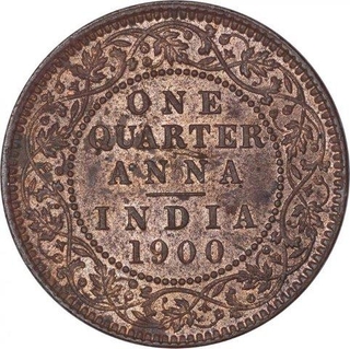 Copper Quarter Anna Coin of Victoria Empress of Calcutta Mint of 1900.