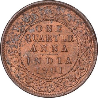 Copper One Quarter Anna  Coin of Victoria Empress of Calcutta Mint of 1901.