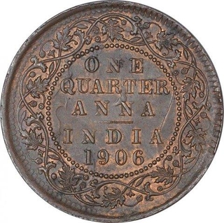 Rare Bronze One Quarter Anna Coin of King Edward VII Calcutta Mint of 1906.