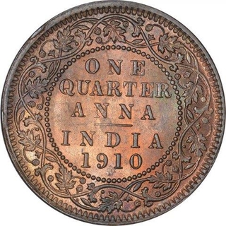 Bronze Quarter Anna Coin of King Edward VII of Calcutta Mint of 1910.