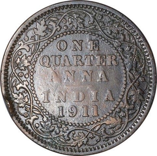 Bronze One Quarter Anna Coin of King George V of Calcutta Mint of 1911.