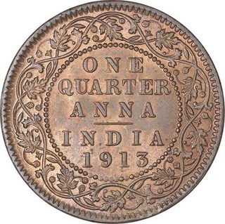 Bronze One Quarter Anna Coin of king George V of Calcutta Mint of 1913.