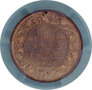 Bronze One Quarter Anna Coin of King George V of Calcutta Mint of 1916.