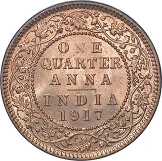 Bronze One Quarter Anna  Coin of King George V of Calcutta Mint of 1917.