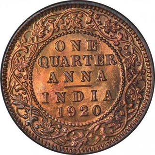 Bronze One Quarter Anna Coin of King George V of Calcutta Mint of 1920.