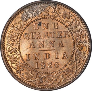 Bronze One Quarter Anna Coin of King George V of Bombay Mint of 1926.